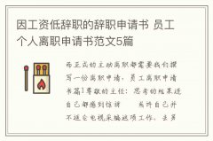 因工资低辞职的辞职申请书 员工个人离职申请书范文5篇